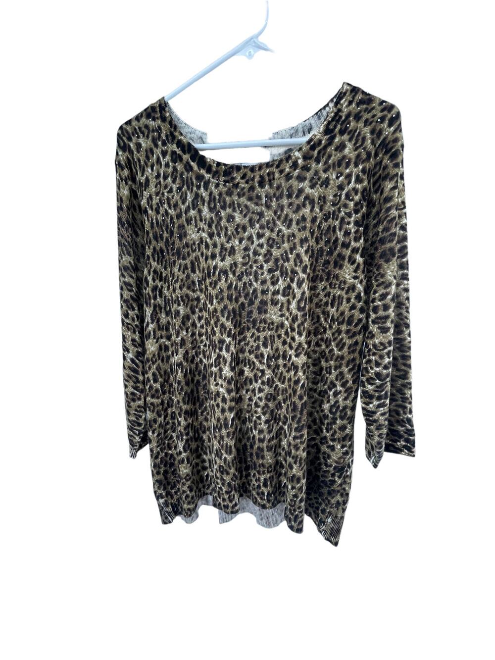 Rebecca Malone Brown Leopard Print Lightweight Knit Sweater Women's Size 1X